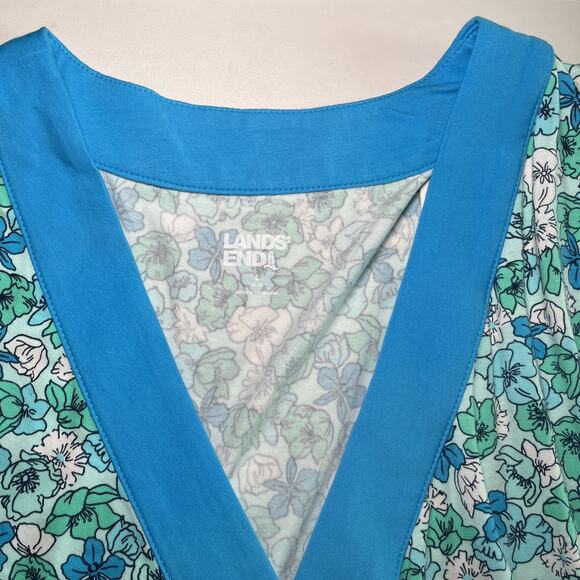 Lands End Faux Wrap Maxi Dress Size Large Floral Sleeveless Stretch Blue NWT - Picture 2 of 16